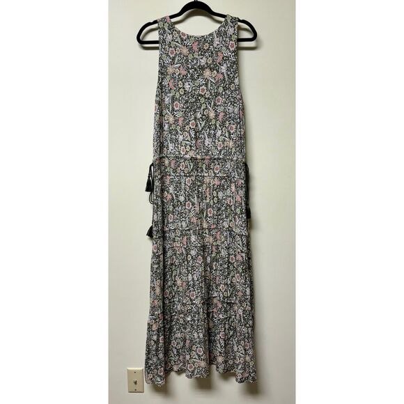 J. JILL Brown Floral Print Dropped Waist Tassel Tie Maxi Dress, Sz M - Picture 4 of 7